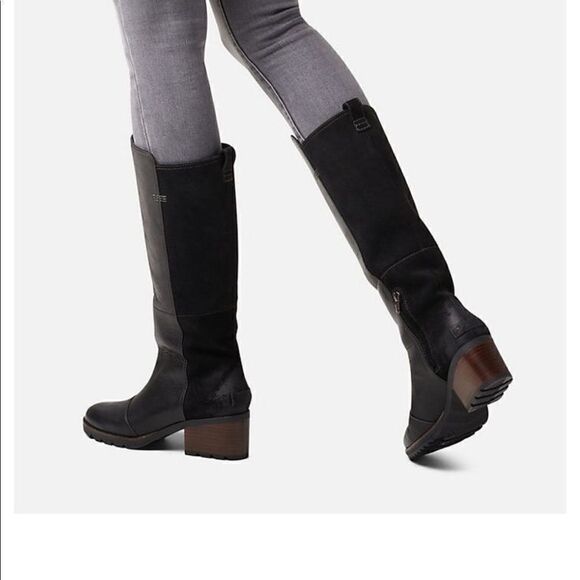💗Sorel cate tall waterproof leather boot cushioned foodbed size 5 new - Picture 2 of 14